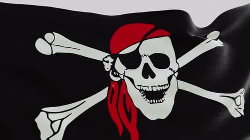Jolly Roger Pirate Flag with Skull and Crossbones Waving Loop
