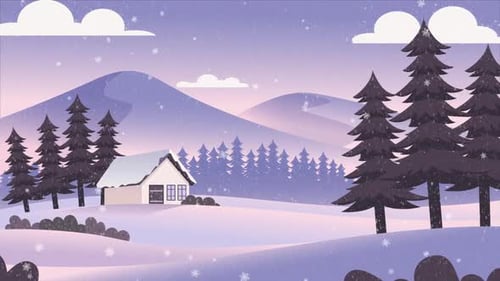 Peaceful Winter Landscape Animation with Falling Snow