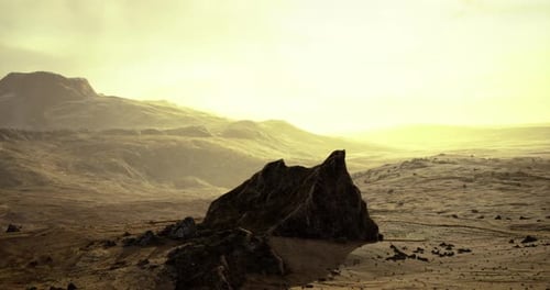 Majestic Sunlight Illuminating the Vast Desert Landscape at Dusk
