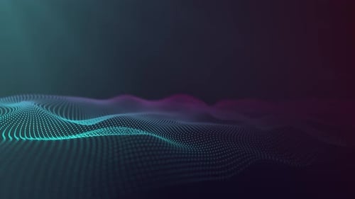 Digital blue pink waves. Wavy magenta turquoise gradient. Looping graphic landscape. Wavy space. Sci