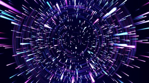 Hyperjump to another galaxy. neon glowing rays in motion. Bright lines of light