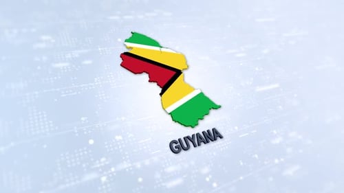 Animated 3D Map of Guyana with National Flag
