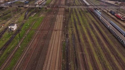 Railway Tracks Seen From Above. Aerial Footage