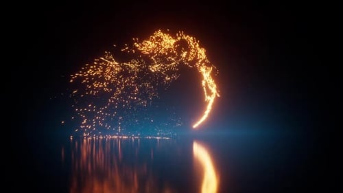 Animación 3D de un rastro en espiral de chispas doradas arremolinándose en la oscuridad.