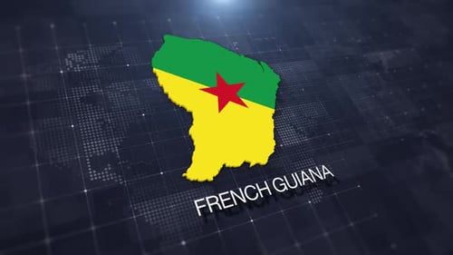 French Guiana Map with Flag on Digital Globe Animation