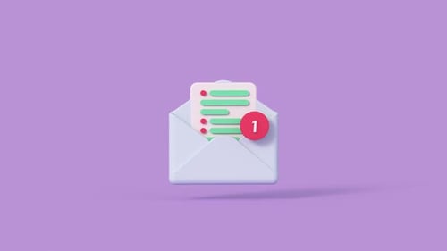 Mail notification. Minimal cartoony 3D render animation