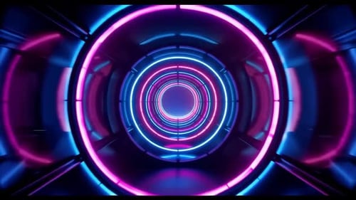 Futuristic Pink and Blue Neon Ring Tunnel Loop Animation