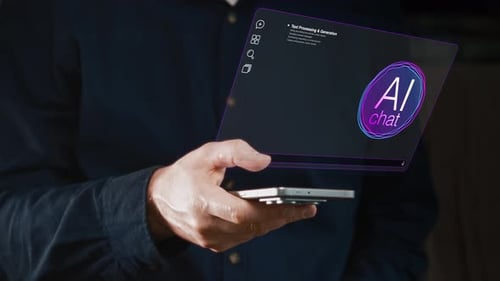 Close Examination Of Hand Operating Smartphone With Interactive Holographic AI Chat Features
