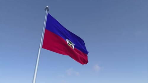 Realistic Haitian Flag Waving Against Blue Sky