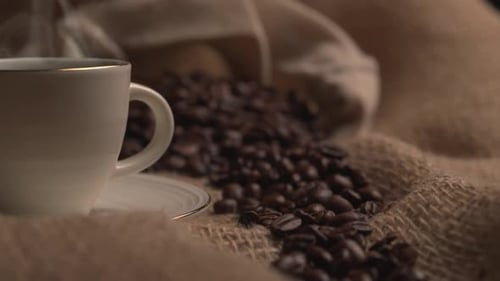 Hot Coffee Cup Close Up White Coffee Cup Mug with Beautiful Steaming Smoke ProRes
