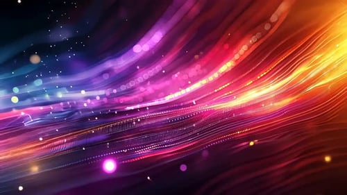 Vibrant, dynamic abstract background with flowing lines and glowing particles