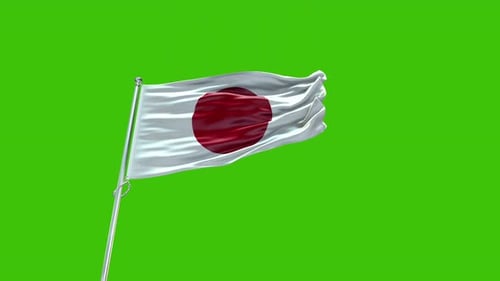 Realistic Japan Flag Waving on Green Screen