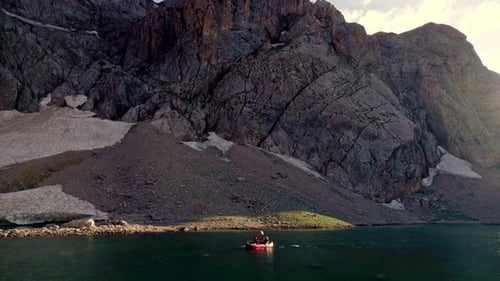 Kayaking on a Mountain Lake Aerial View