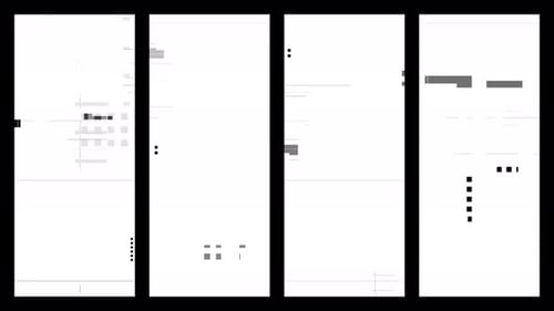 Collage Collection: Glitch screen effect in four vertical rectangular frames for closing shot