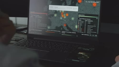 Cybersecurity Data Interface on a Laptop Screen
