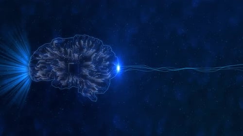 Futuristic AI Technology Wireframe Artificial Intelligence Brain Animation Big Data Flow Analysis