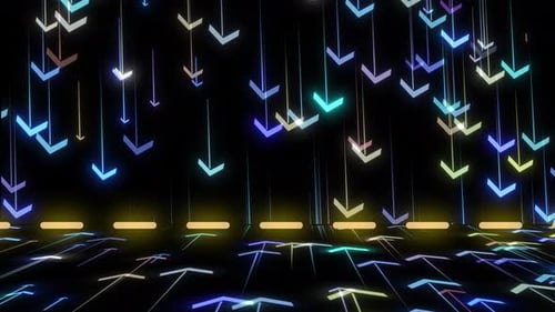 Futuristic Neon Arrows Falling Down Digital Background