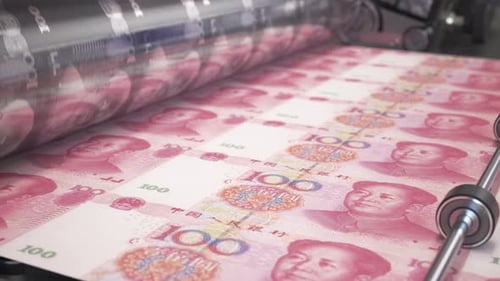 Printing Money CHina Yen Bills on a Print Machine in Typography 3d Video Animation