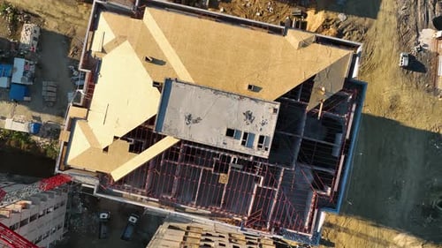 Aerial View of Installation of a TPO Flat Roof