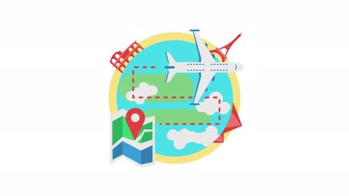 Animated Flat Design Travel Concept with Airplane and Map