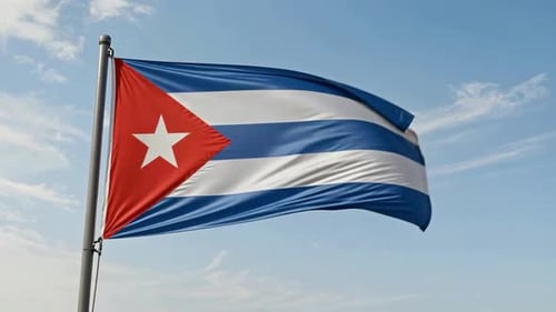Realistic Cuban Flag Waving Against Blue Sky