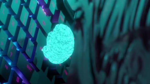 Glowing Brain Resting on Keyboard Futuristic Technology