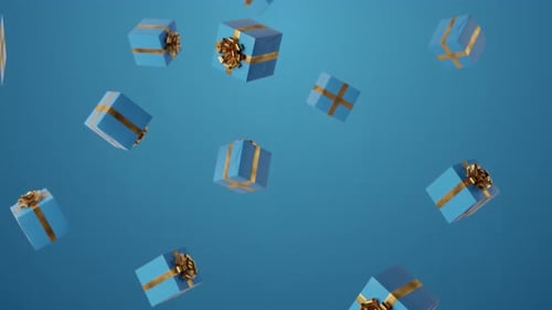 Floating Blue Gift Boxes with Gold Ribbons Animation