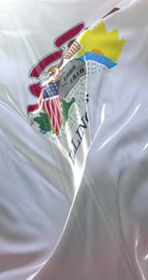 Waving Illinois State Flag Realistic Animation