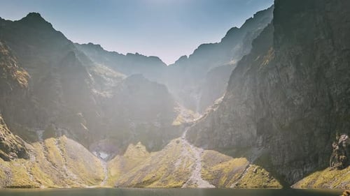 Tatra National Park Poland Calm Lake Czarny Staw Under Rysy And Summer Mountains Landscape Sunshine