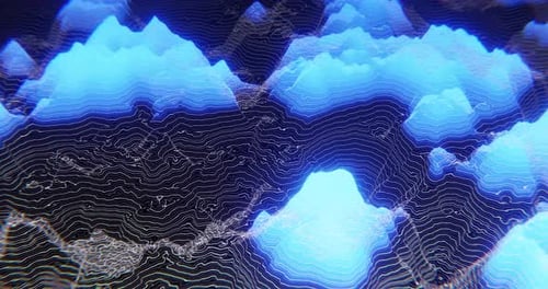 Abstract Topographic Landscape With White Lines And Light Blue Mountains Moves In A Loop