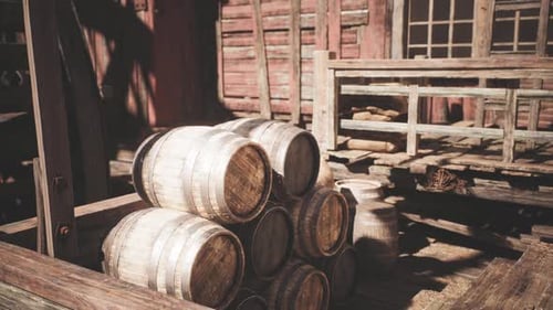 Rustic Wooden Barrels in an Old Storage Setting