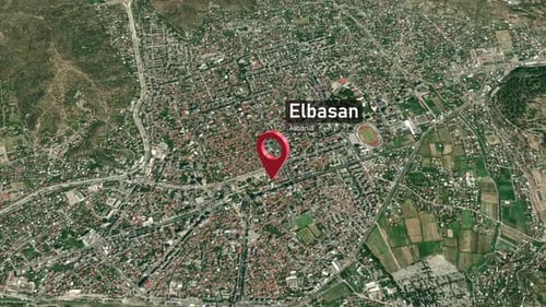 Plan de la ville d'Elbasan Zoom (Albanie) de l'espace à la Terre