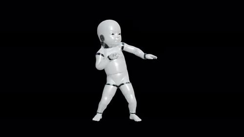 Futuristic White Baby Robot Character Dancing Animation