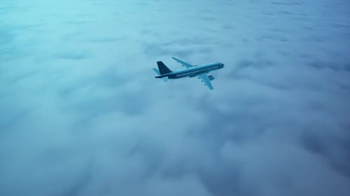 Airplane Flying High Above White Clouds