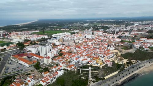 Aerial view of the cityscape with red roofs, Portugal.