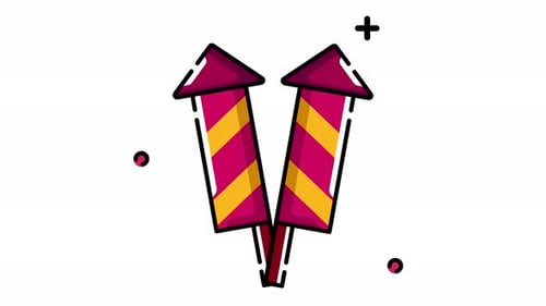 Animated Flat Design Fireworks Rockets for Celebration