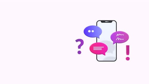 3D Animated Smartphone With Floating Speech Bubbles And Question Mark. With Copy Space For Text.