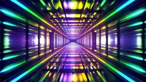 Futuristische Cyberpunk-Neon-Tunnelschleife mit beweglicher Lichtbahn