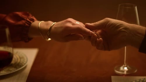 Senior love couple separating hands tender mature family romantic evening