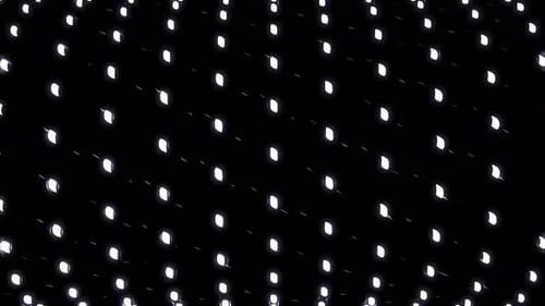 Vertikal gebogene Reihen kleiner Lichter, die sich auf dunklem Hintergrund drehen