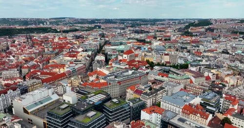 Panoramic View From Above on the Prague Center Aerial Prague City View From Drone on the Cityscape