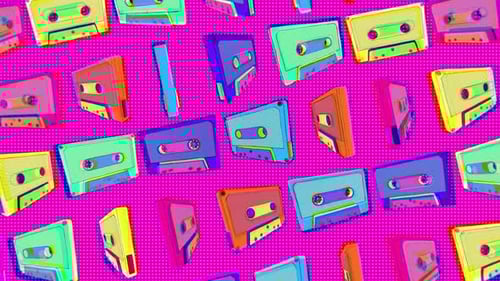 Vibrant Retro Cassette Tapes Looping Background
