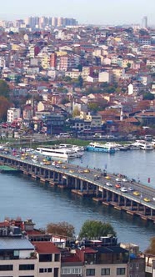 Stunning Aerial View Showcasing the Beautiful Cityscape and the Historic Bridge of Istanbul Turkey