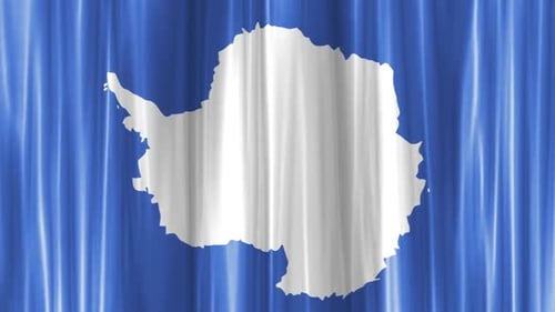 Antarctica Map Waving Blue Flag Animation