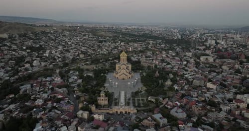 Aerial view of Holy Trinity Cathedral of Tbilisi, Georgia.