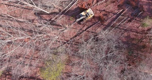 In Order to Prepare the Land for Construction a Tractor is Used to Uproot Trees