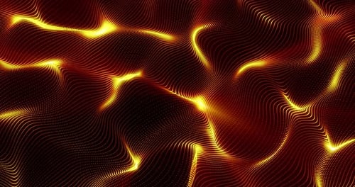 Abstract background orange fiery on a black background glowing waves of neon lines stripes and dots