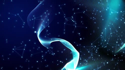 HD Abstract Blue Wave Background with Geometric Plexus Network - Seamless Loop