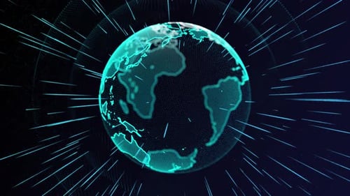 of Particle Earth Globe Rotating and Glow Light Shine Beam With Alpha