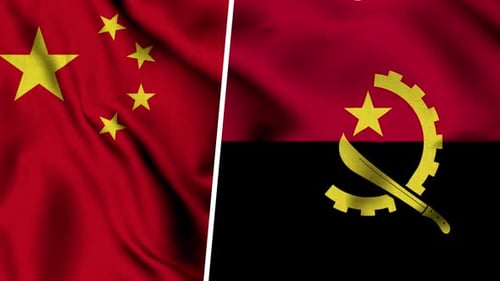 Realistic Waving Flags of China and Angola Side by Side